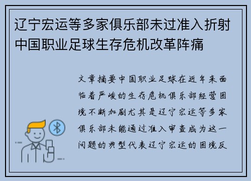 辽宁宏运等多家俱乐部未过准入折射中国职业足球生存危机改革阵痛 辽宁宏运等多家俱乐部未过准入折射中国职业足球生存危机改革阵痛